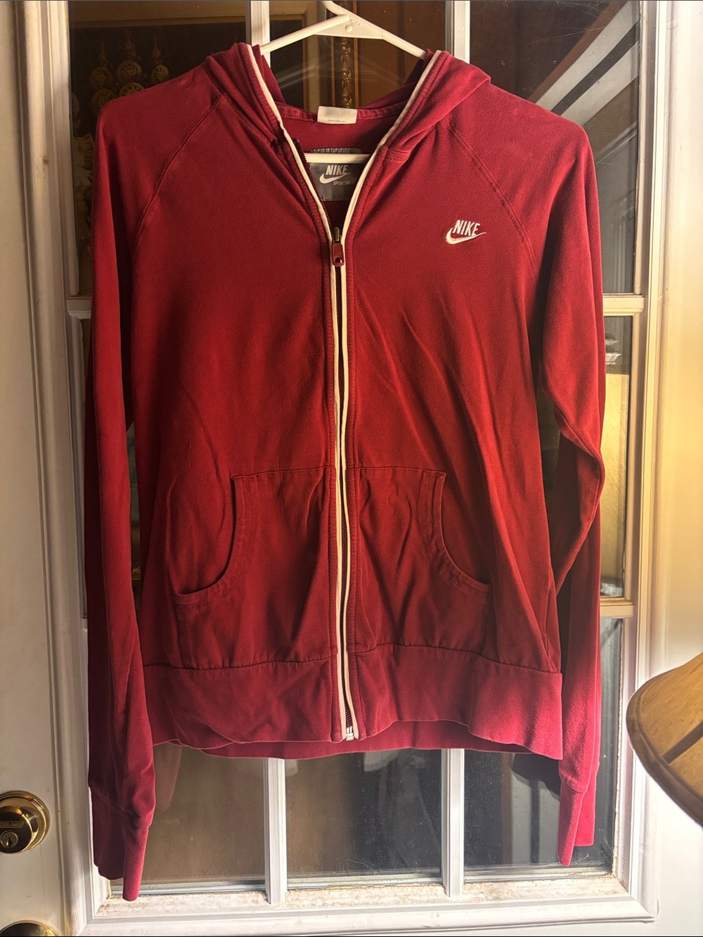 Nike Women’s Burgundy Zip-Up Hoodie Jacket with White Trim